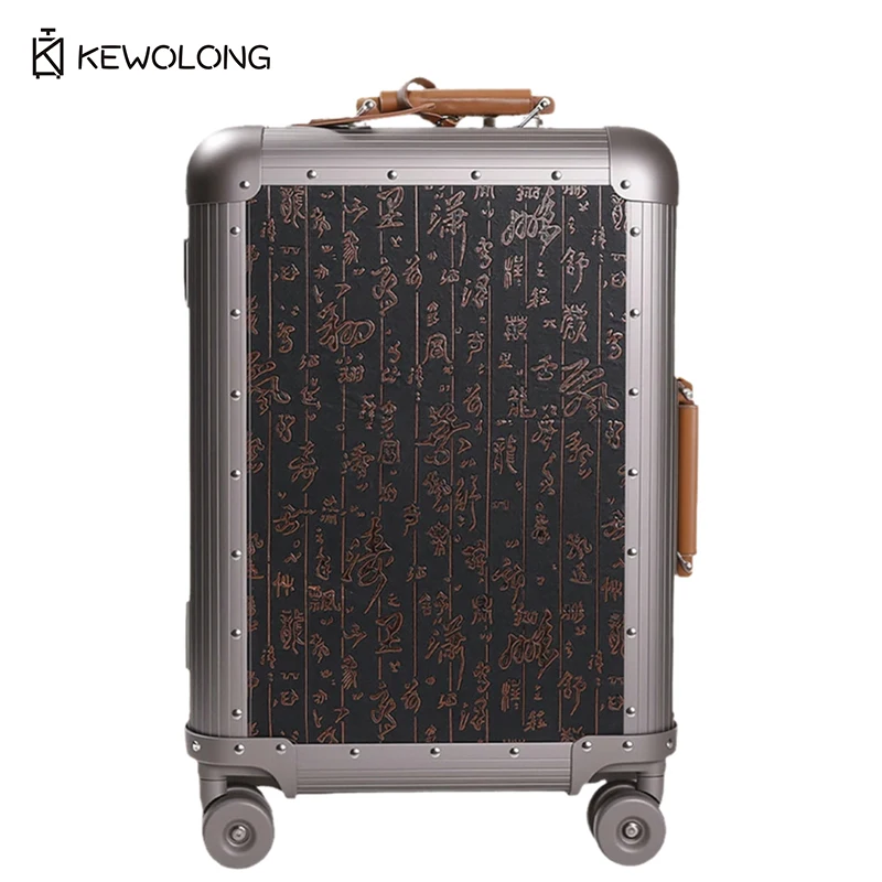 Full Aluminum Magnesium Alloy Spinner Suitcase 20/24 Inch, Chinese Style Hardside Carry On Luggage with 360° Silent Wheels