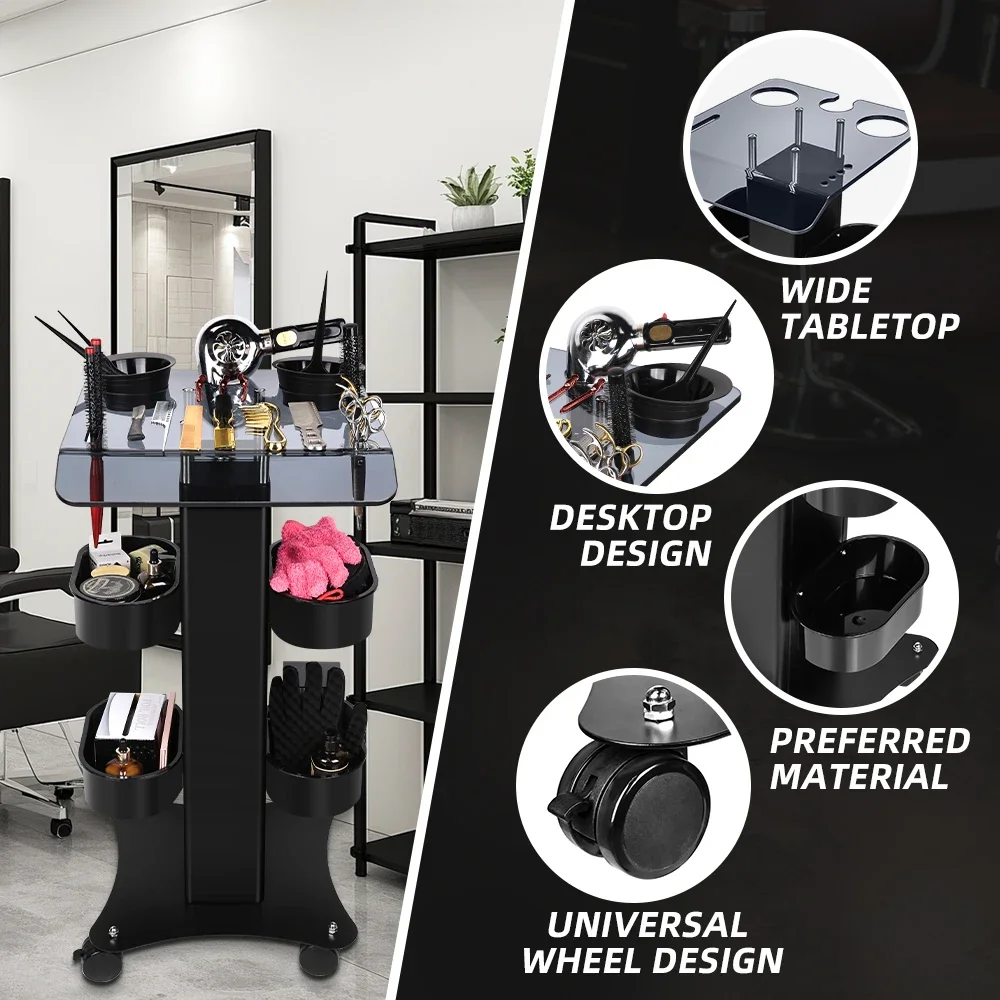 

Adjustable Height Mobile Salon Station Trolley with Storage Platform Wheels Heavy Duty for Tattoo Nail Spa Tools
