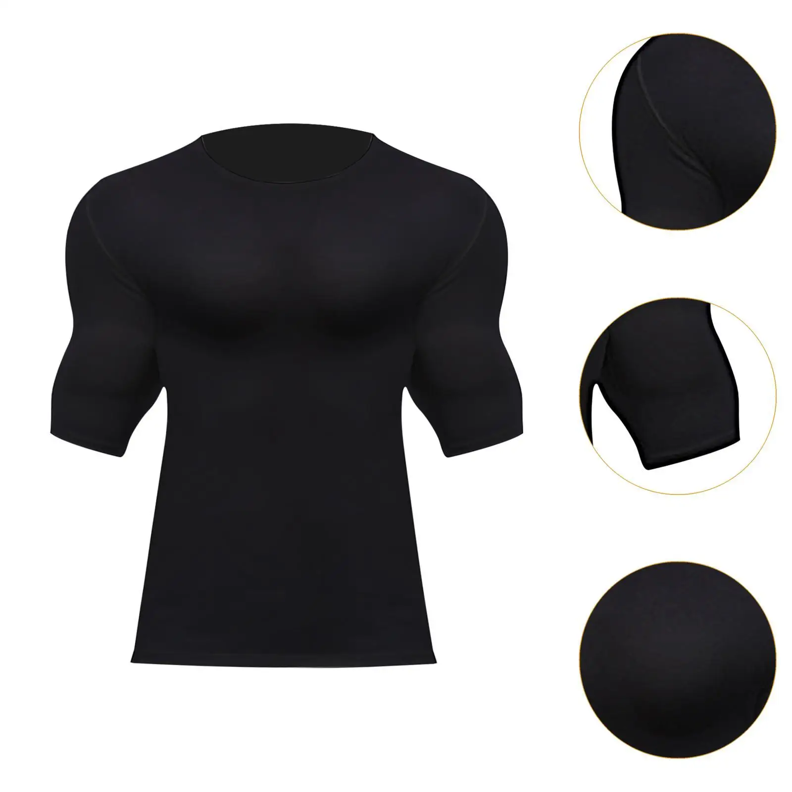 Camiseta muscular falsa masculina, camiseta preta intensificadora para vestido extravagante interno e externo