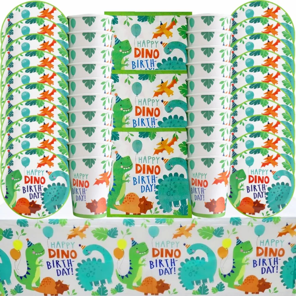 Cartoon Dinosaur Party Decorations Jungle Safari Dino Themed Tableware Balloon Set Baby Shower Kids Boys Birthday Party Supplies