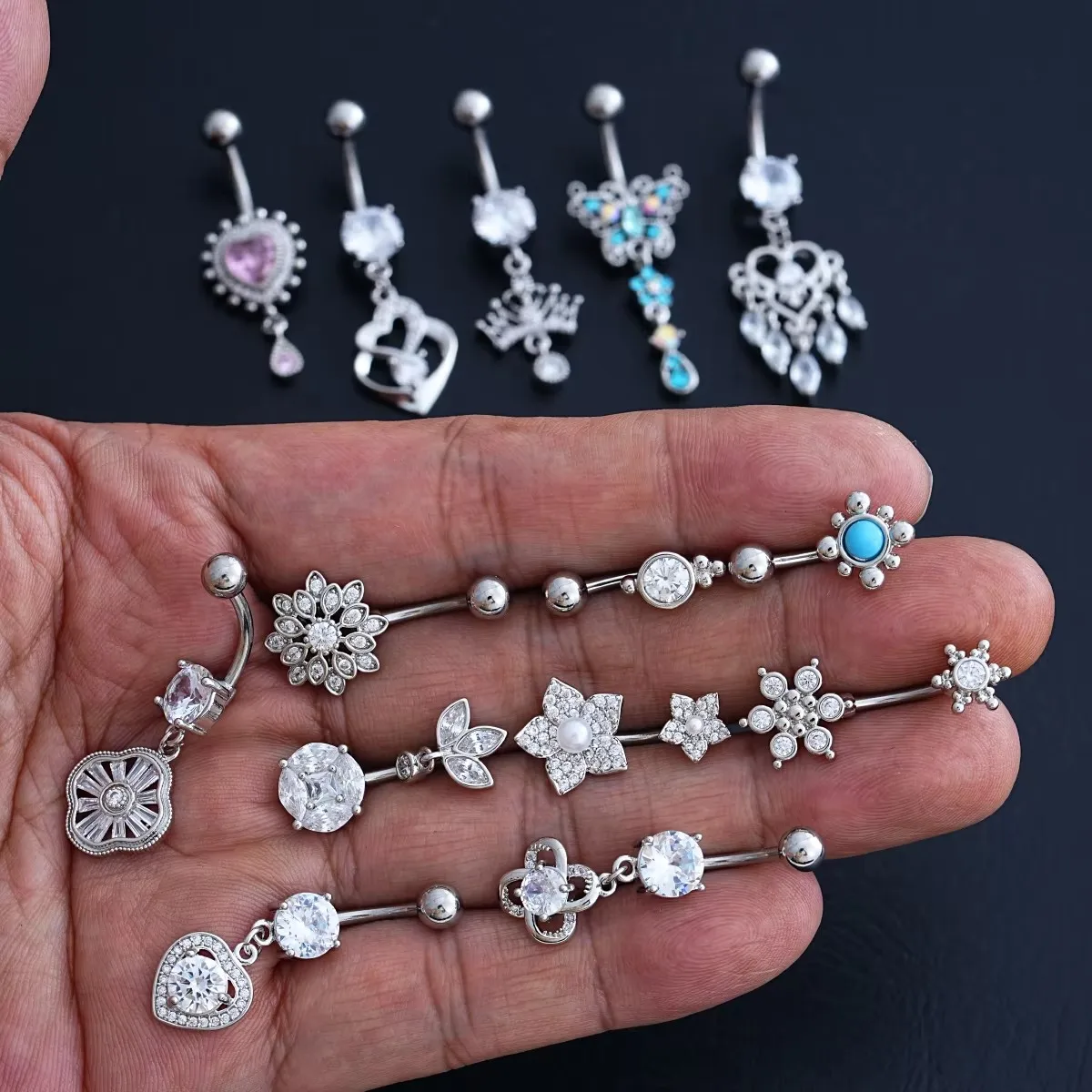 1pcs Butterfly Heart Flower Curved Navel Piercing Ornament Stainless Steel Zircon Belly Piercings Navel Ring 1.6*10mm Jewelry