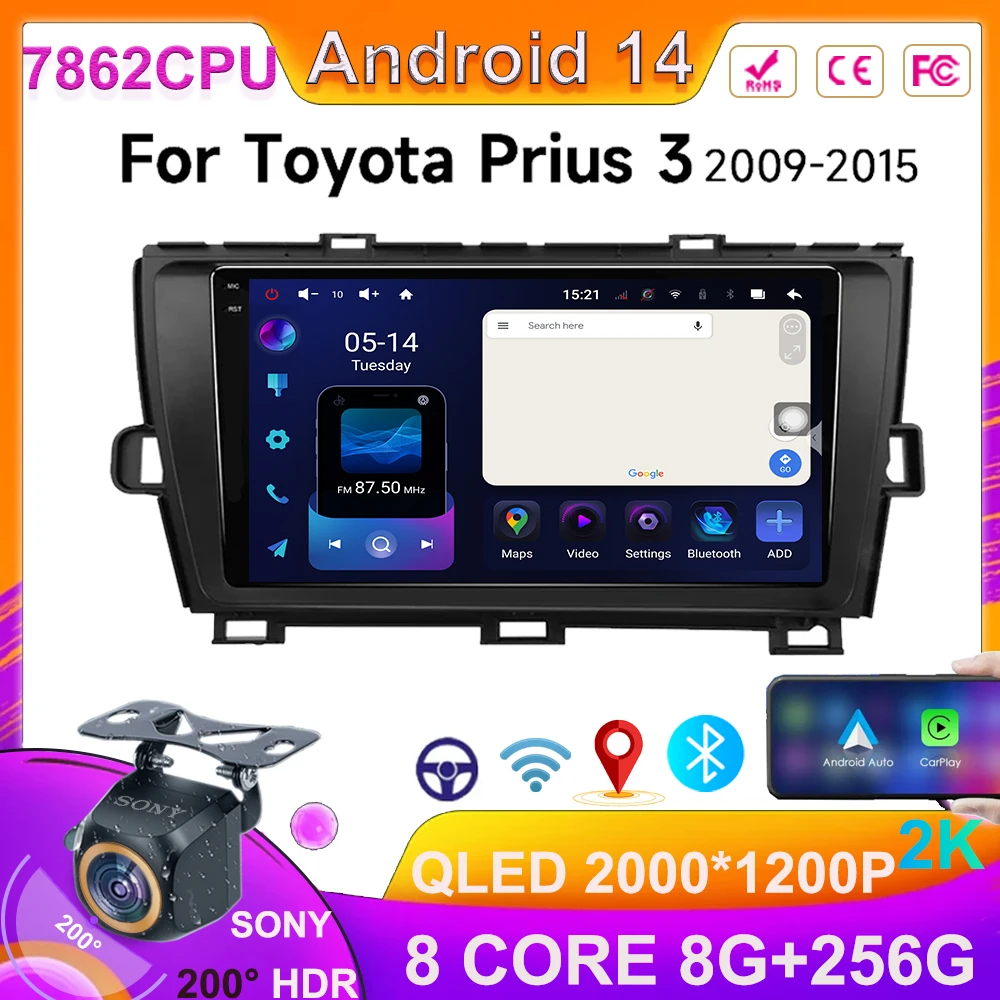 

Android 14 For Toyota Prius 3 XW30 2009-2015 LHD RHD Car Multimedia Navigation Wireless Carplay Android auto GPS NO 2DIN DVD