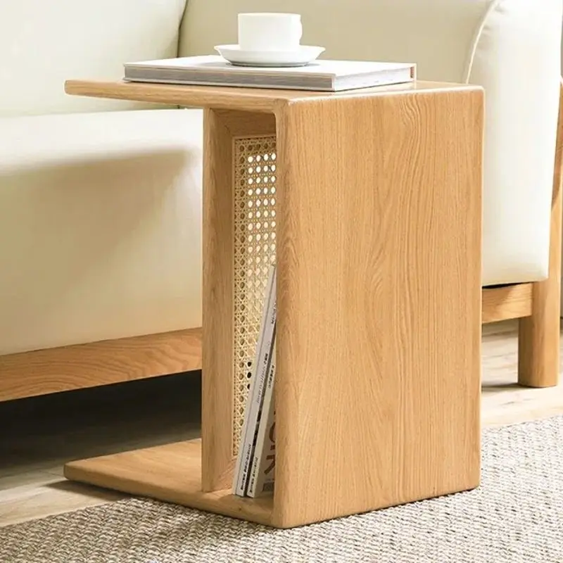 

Removable Solid Wood Cherry Rattan Side Table | Retro Japanese Bay Window Coffee Table | Small-Space Sofa Accent Furniture