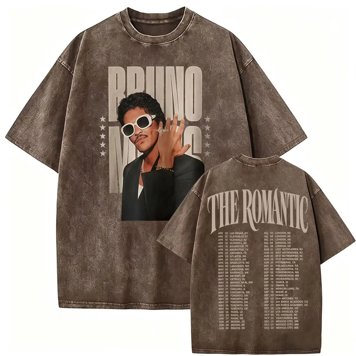 Vintage Washed Bruno Mars The Romantic Tour 2026 Music T Shirts Men Women Fashion Hip Hop Casual Short Sleeve T-shirt Streetwear