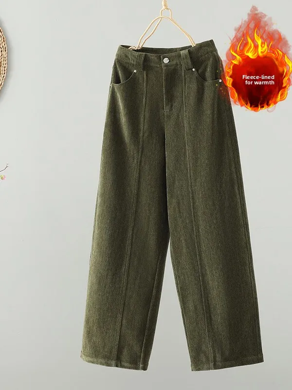 

Модные осенне-зимние широкие брюки для женщин больших размеров, удобные теплые брюки прямого кроя с флисовой подкладкой