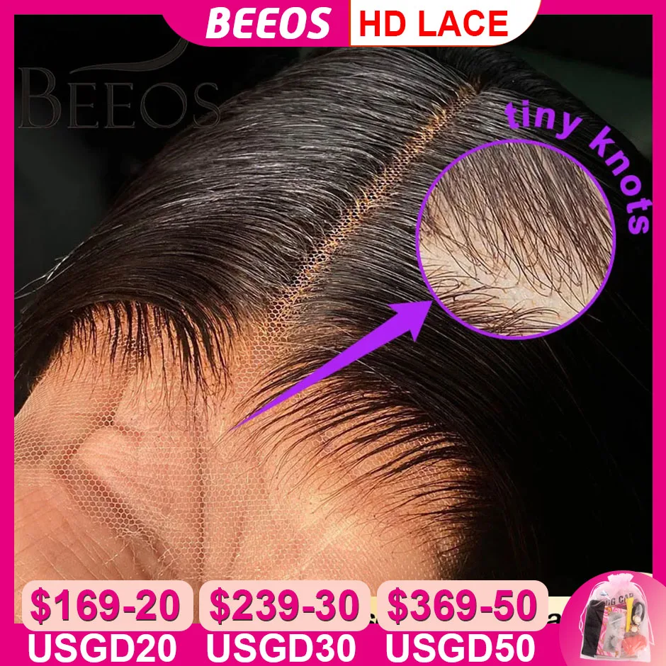 

BEEOS Glueless Tiny knots 13x6 hd lace frontal wig Bleached Bye Bye Knots Human Hair Lace Frontal Wig Ready To Go 5x5 Full 13x4