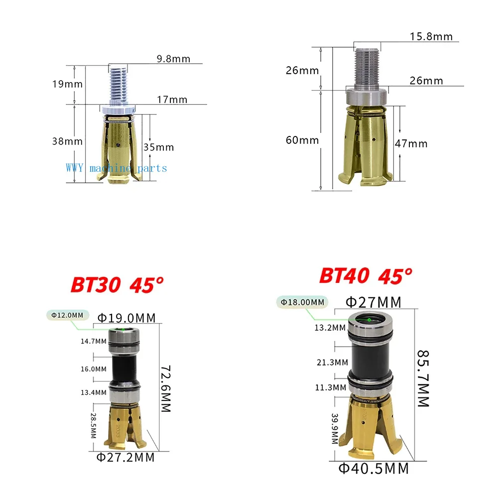 BT30 BT40 45 Degrees Gripper External Internal Threaded Spindle Claw Clamp 4 Petal Pull Claw Tool Milling CNC Machine Center