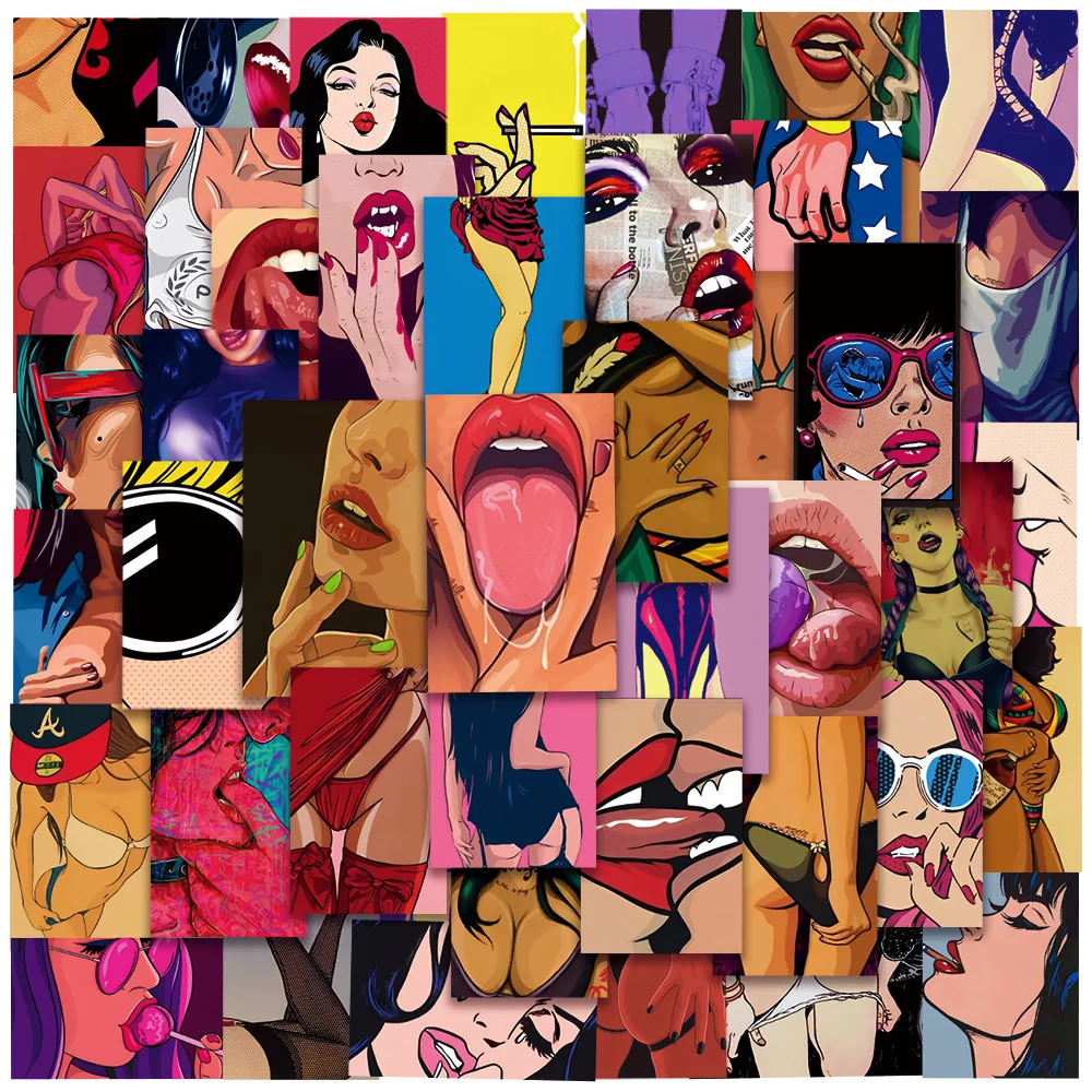 Autocollants de séduction Sexy européens et américains, 50 pièces, pour valise, téléphone mural, Graffiti de beauté, jolies filles, Style mixte