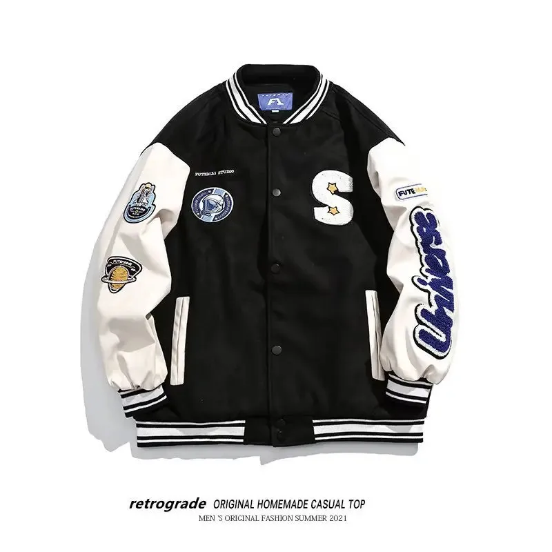 American Retro Baseball Jacket - Windproof, Casual Loose Fit for Men & Women