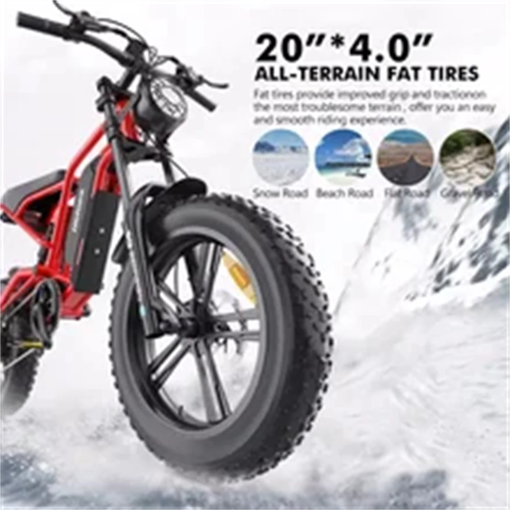 E Bike 1200W Powerful Brushless Motor 48V15.6AH Lithium Battery Electric Bicycle 20Inch Fat Tire Off-road Mountain Electric Bike