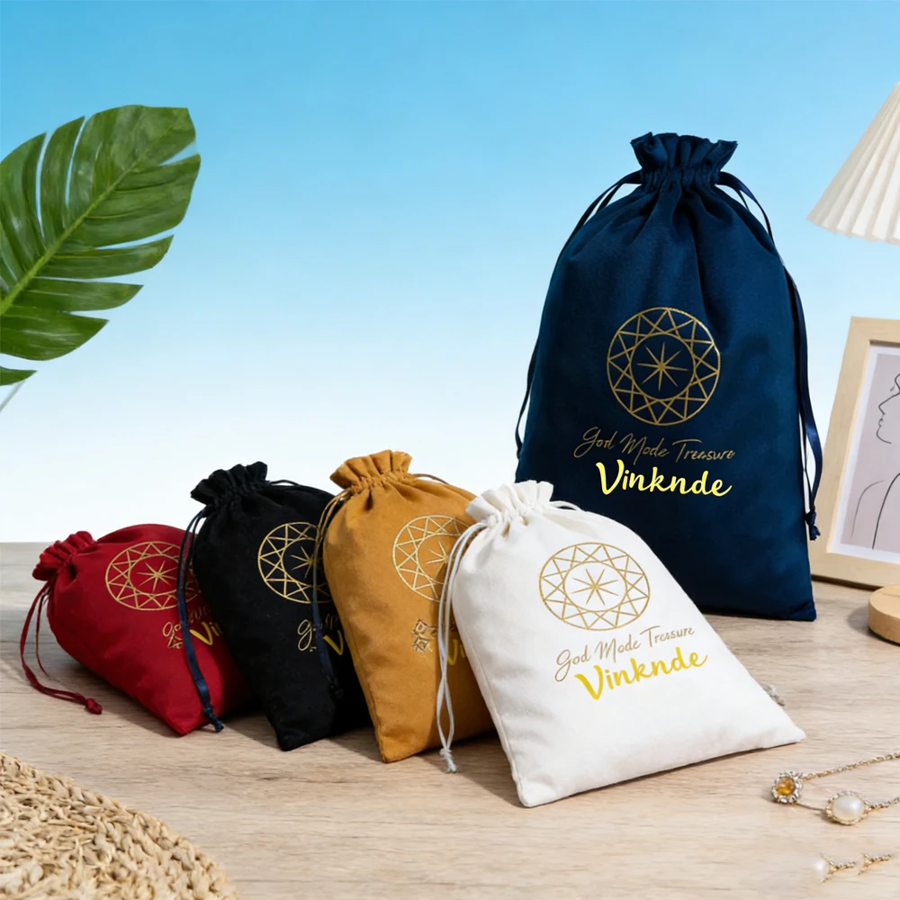 

100Pcs Navy Flannel Drawstring Bag Custom Logo 25x30cm Jewelry Velvet Dust Pouch Wedding Gift Cosmetic Hair Wig Shoe Organizer