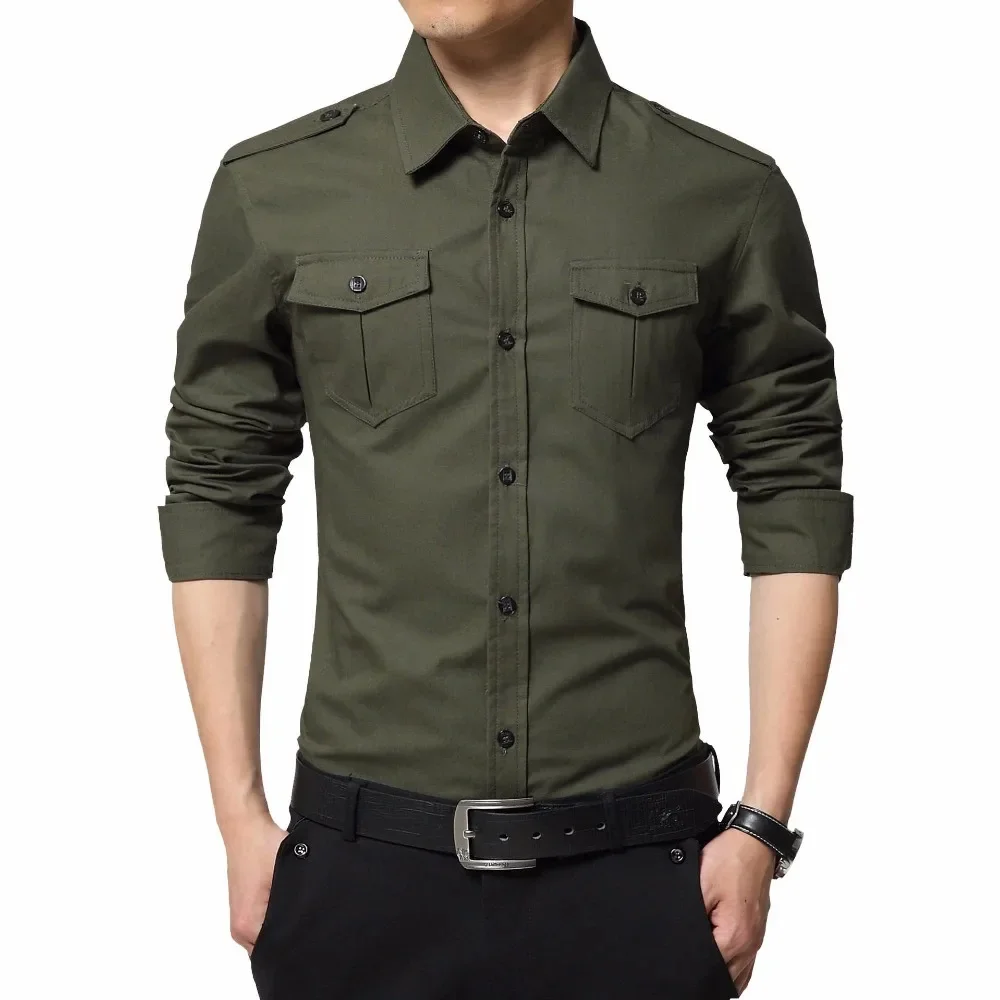 

6XL Spring Autumn Men's Cotton Breathable Long Sleeve Shirt Outdoor Camping Hiking Tactical Training Slim Lapel Military Shirts