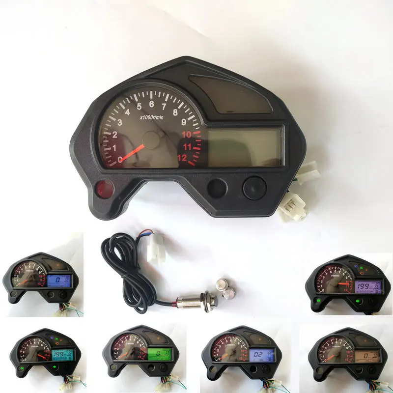 7-Color adjustable motorcycle modified LCD meter code meter 1-6 gears male mile fuel meter, adjustable speed