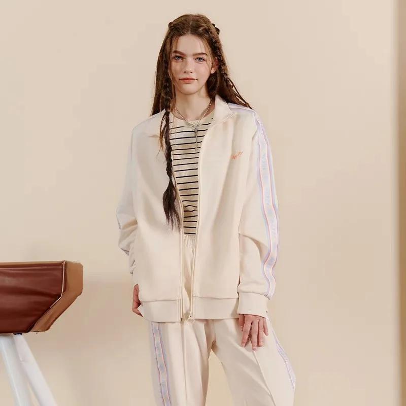 NERDY-ropa de calle coreana para mujer, conjunto de ropa deportiva informal con cordón etiquetado, ropa deportiva holgada, rayas a cuadros Unisex