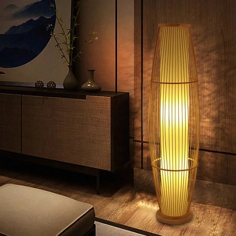 Bamboo floor lamp living room tea room study retro decorative bedroom lamp