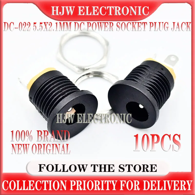 

10/5/2Pcs DC-022 5.5x2.1mm DC Power Socket Plug Jack DC Connectors Round Hole Screw Nut Interface Panel Mounting DC022 5.5-2.1