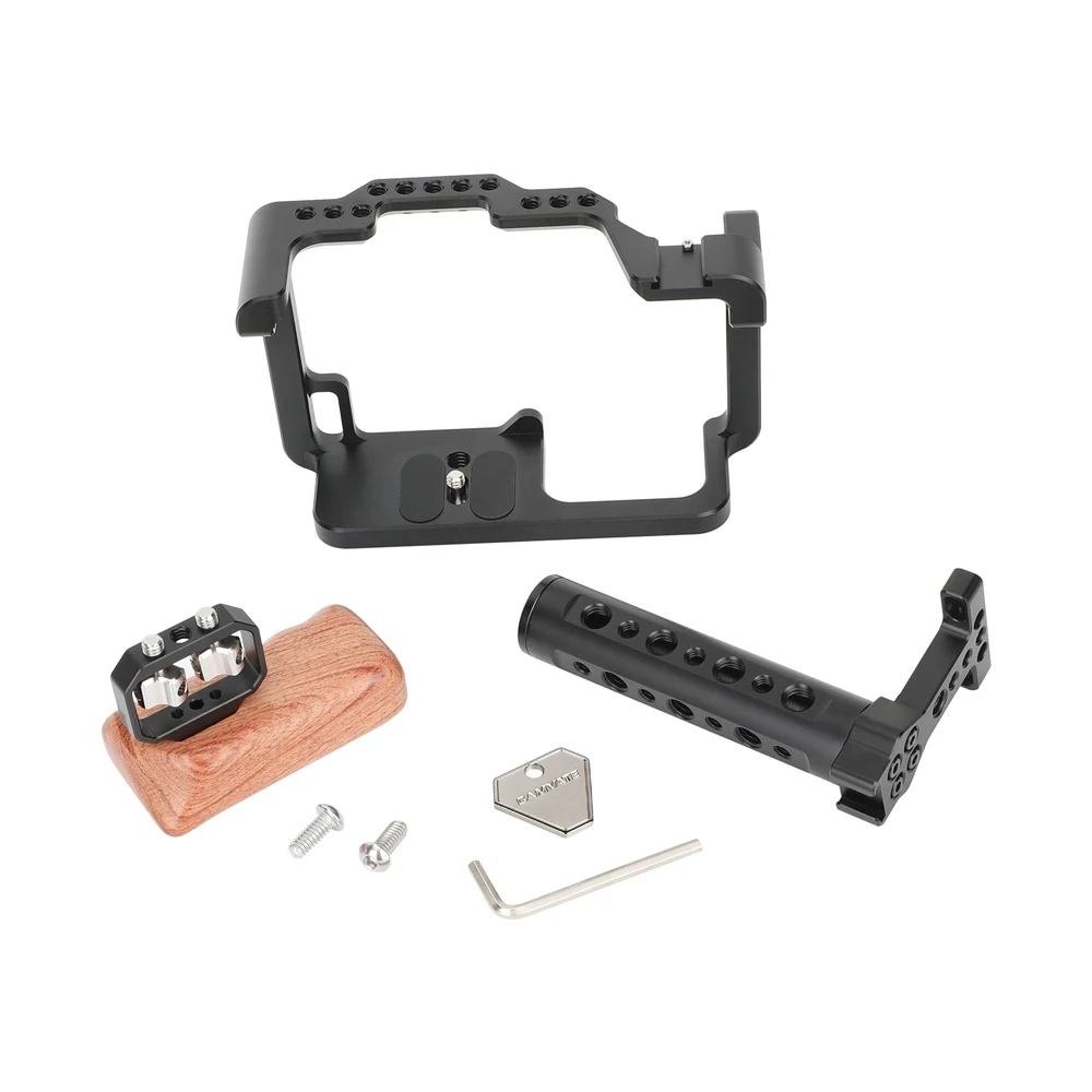 قفص كاميرا كامل من CAMVATE مع مقبض جبن علوي من الألومنيوم وقبضة مقبض خشبي يسار وحوامل أحذية لكاميرات باناسونيك GH5 DLSR
