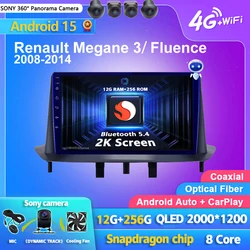 Android 16 Carplay Auto Car Radio Multimedia Player For Renault Megane 3 Fluence Samsung SM3 2008 - 2014 Stereo 2din Head Unit
