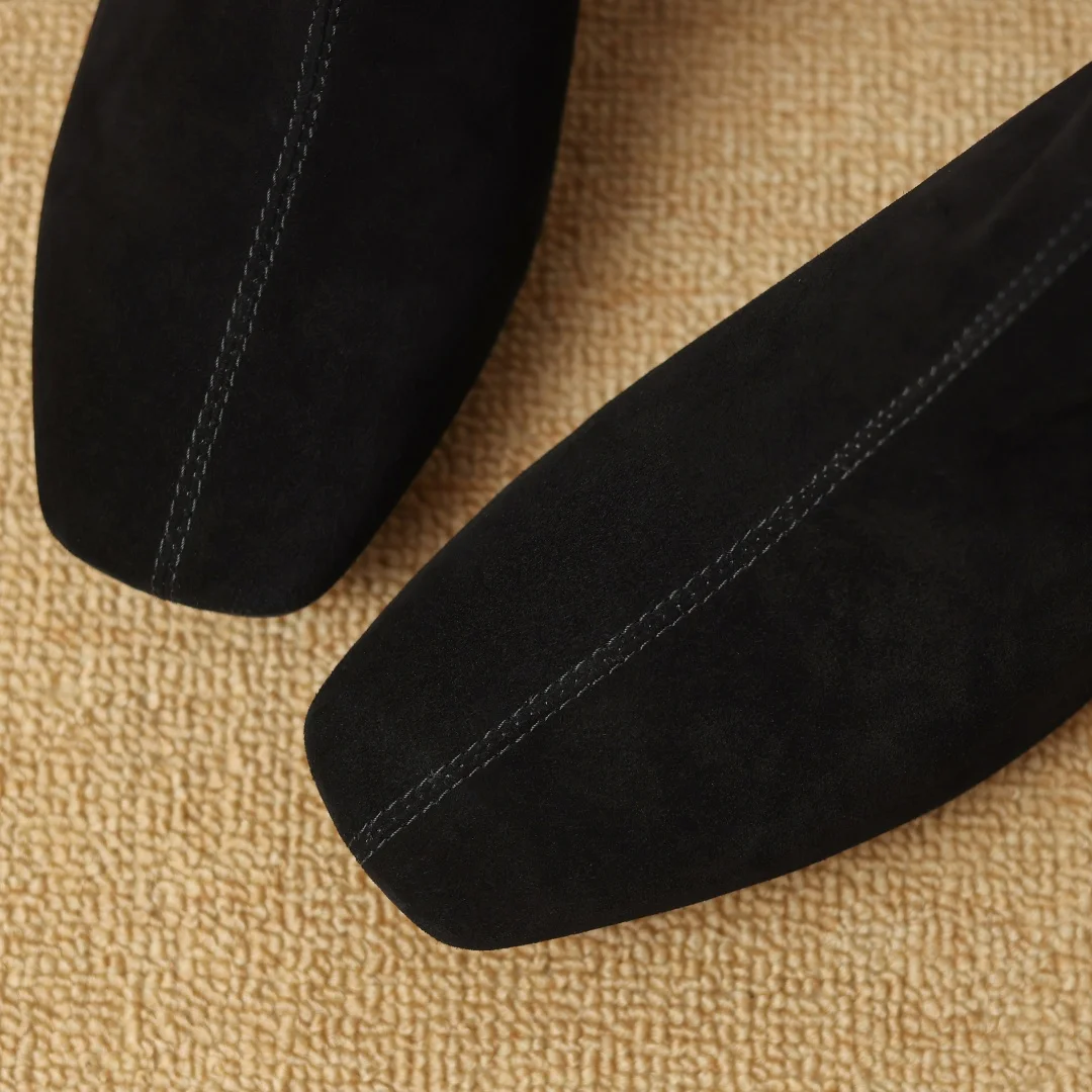 Damska skóra naturalny zamsz 4,5 cm kotek obcas kwadratowy nosek z tyłu zamek jesienne botki eleganckie damskie wąska sukienka krótkie botki — zdjęcie 5