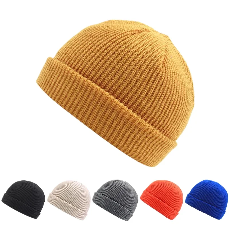 Autumn Winter Melon Cap Men Women Knitted Hat Beanie Skullcap Sailor Caps Cuff Short Brimless Retro Navy Style Hats Casquette