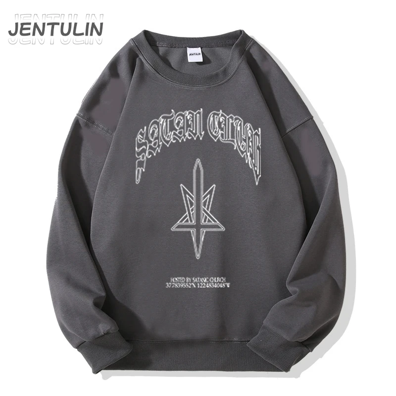 Punk Hip Hop Men Hoodies Satan Club Print Hooded Unisex Autumn Winter Sweatshirt Streetwear Women Y2K Coat Graphic Clothing Goth