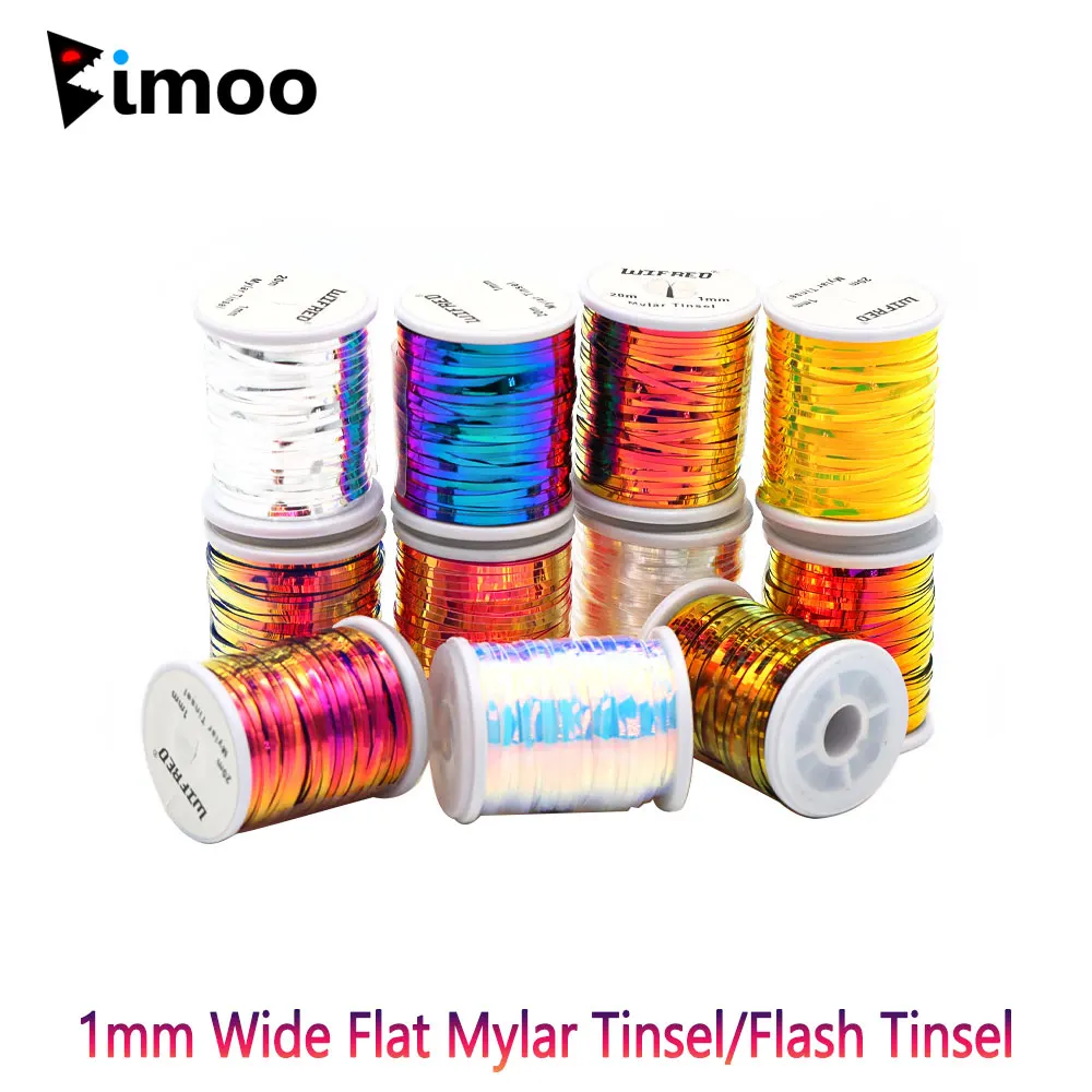 Bimoo 2PCS 1mm Fliegenbinden Flaches Mylar-Lametta Holografisches Flash-Lametta Trocken Nass Nymphe Streamer Forellenfischen Köder Fliegenbindematerial