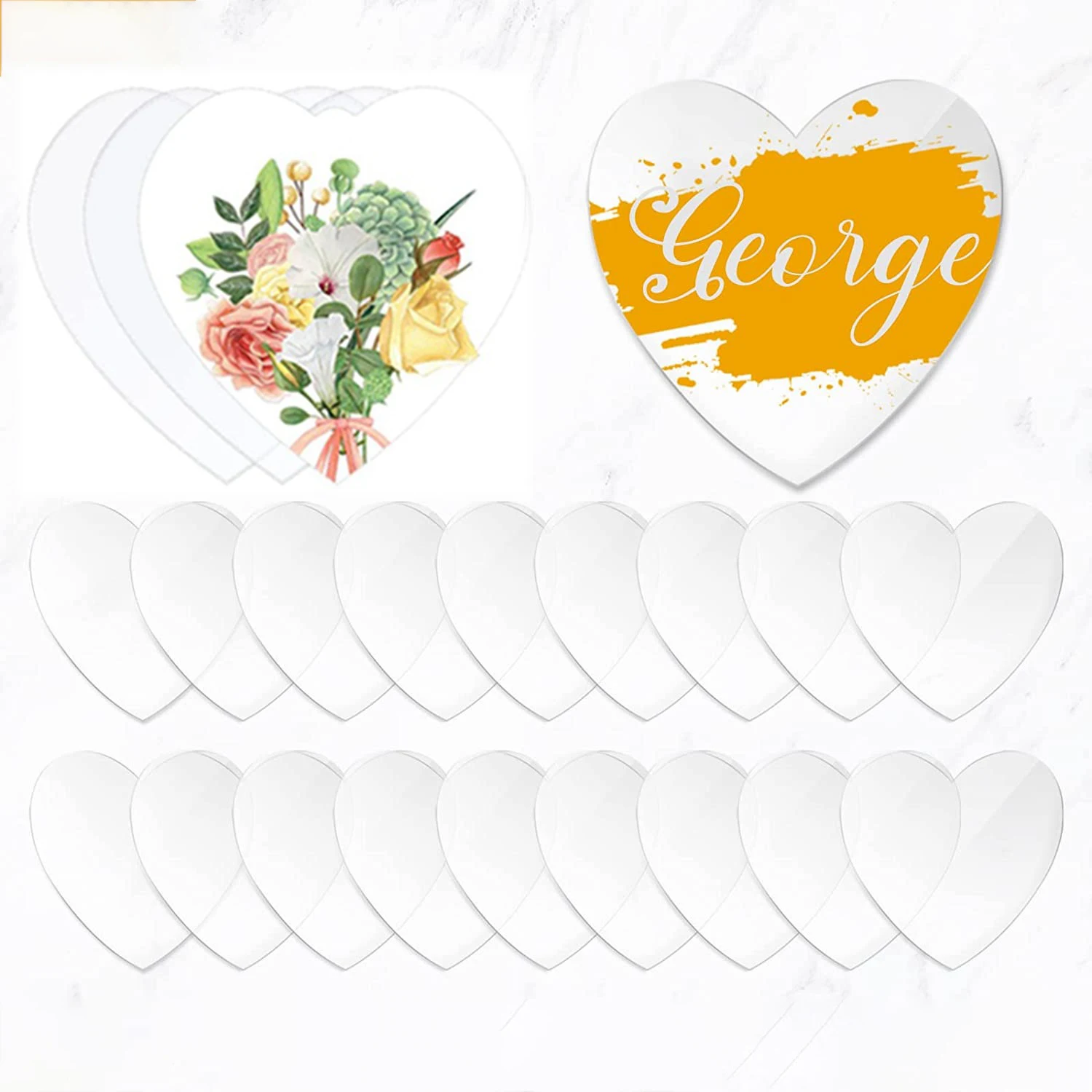 Heart Shape Clear Acrylic Ornament Blank Transparent Plexiglass,Blank Board For Table Signs, Markers, Art Crafts, DIY Crafts