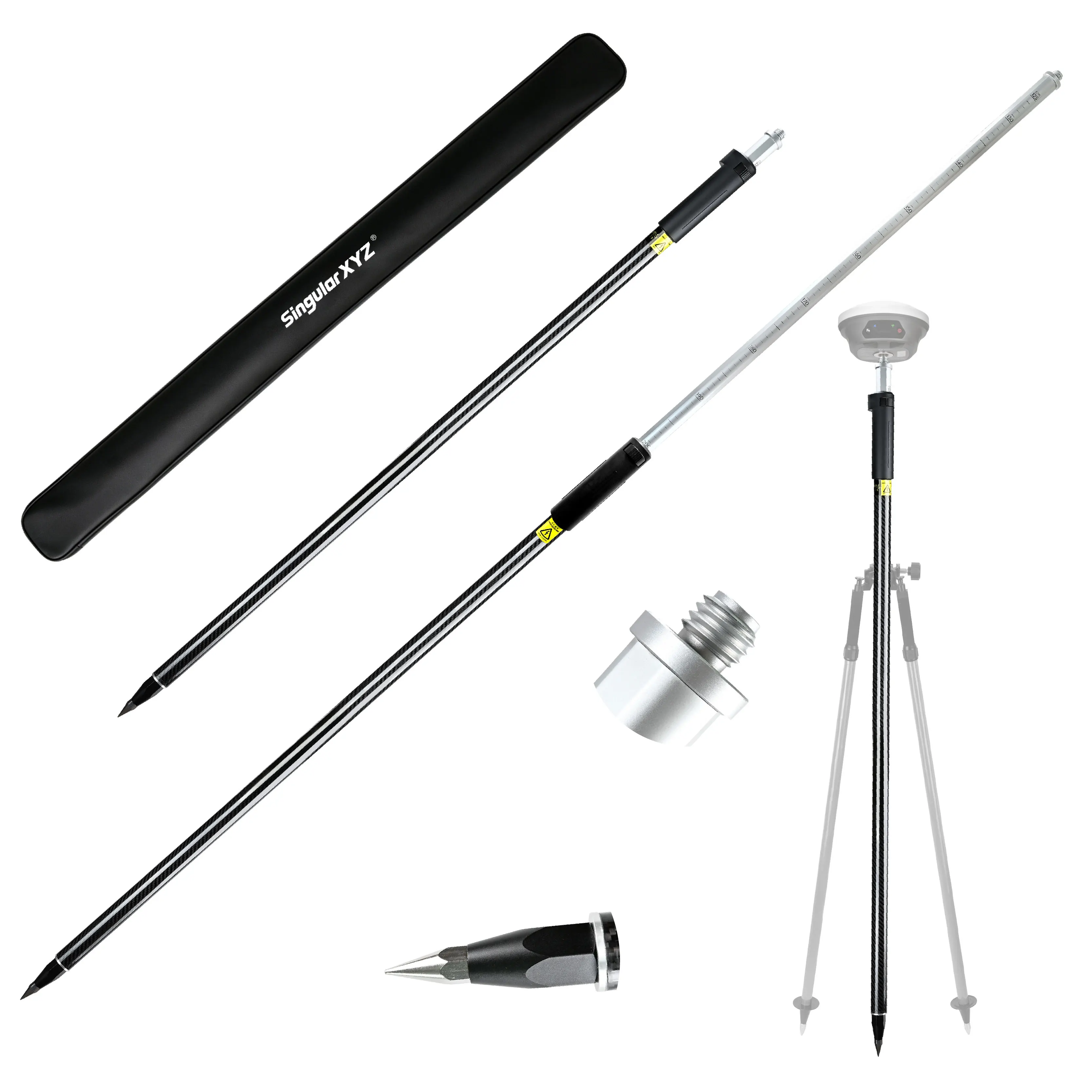 SingularXYZ Self-Locking RTK GPS Pole Aluminum Alloy Carbon 5/8 inch Adjustable Length 125-200cm Compatible with DJI D-RTK 3