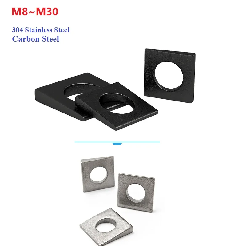 M8~M30 304 Stainless Steel/Carbon Steel Black Square Taper Washer For Square Diagonal Gasket I-Beam For DIY Hardware Fastener