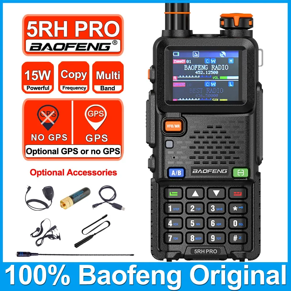 

Рация Baofeng 5RH PRO 15W с GPS, авиационным диапазоном, многодиапазонная, с функцией беспроводного копирования частот, двухсторонняя, для радиолюбителей, улучшенная версия UV5R Pro