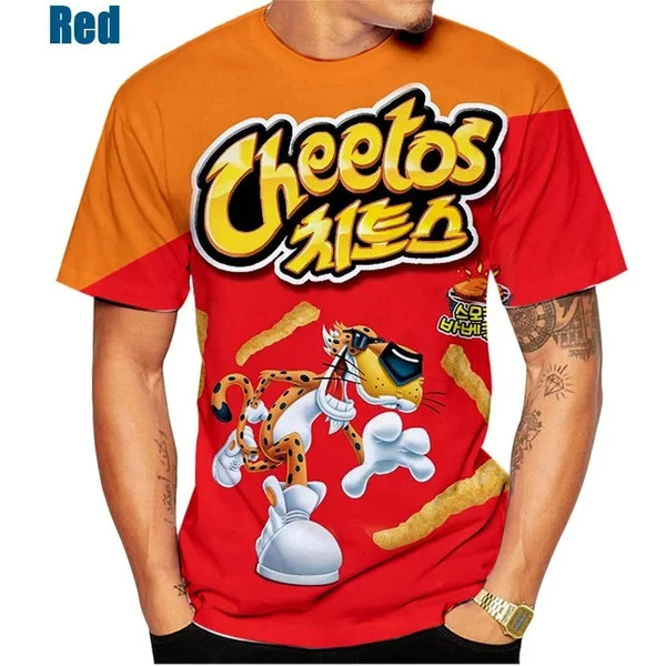 Summer 3D Printed Cheetos Food Print T-Shirt Fashionable Casual Short Sleeve Sportswear Breathable Crewneck Oversized Top