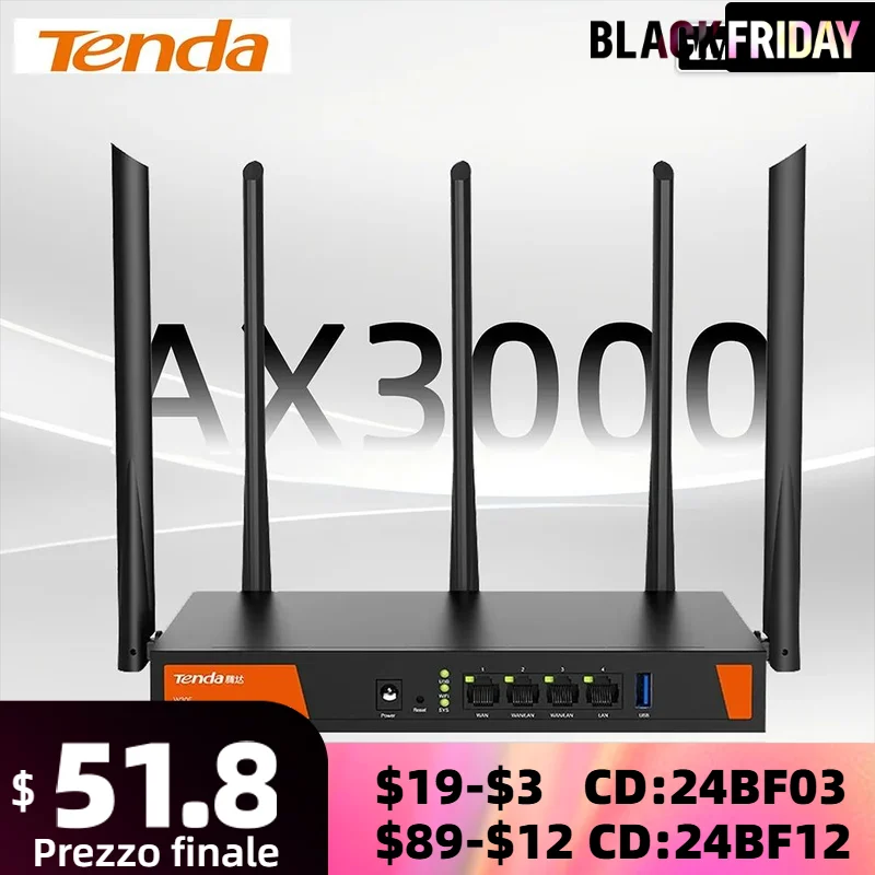 Tenda W30E AX3000 Wireless Enterprise Wifi6 Router 5G for Office Internet Hotspot Café Large House Upto 80 Wi-Fi /200 Cable User