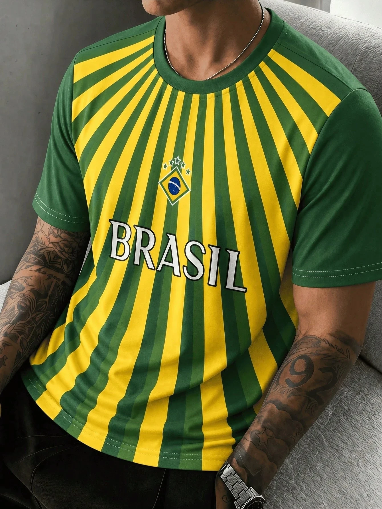 2026 Men Retro Brazil Flag Print T‑shirt, BRASIL Five‑Star Graphic Short Sleeve Top, Soccer Fan Tee for Sports Match Daily Wear
