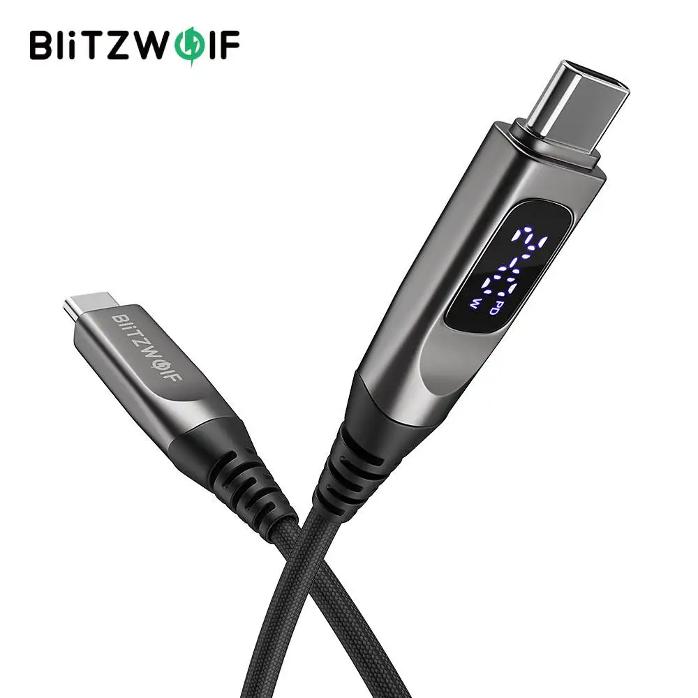 Кабель BlitzWolf BW-TC25 240W с цифровым дисплеем Type-C - Type-C, быстрая зарядка PD3.1, передача данных, луженая медная жила, 1.2м