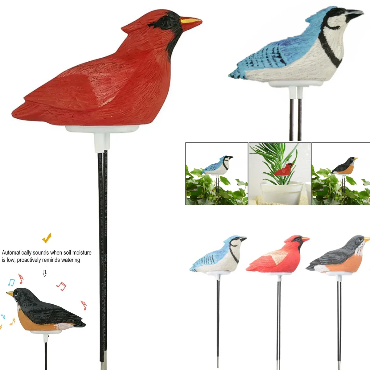 1 pc Indoor Plant Soil Tester Bird Style Water Moisture Garden Test Sensor Meter Hygrometer Watering Alarm Reminder Wireless