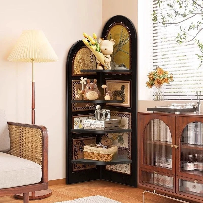 

Medieval style multi-layer storage shelf retro living room corner sofa floor ornament corner