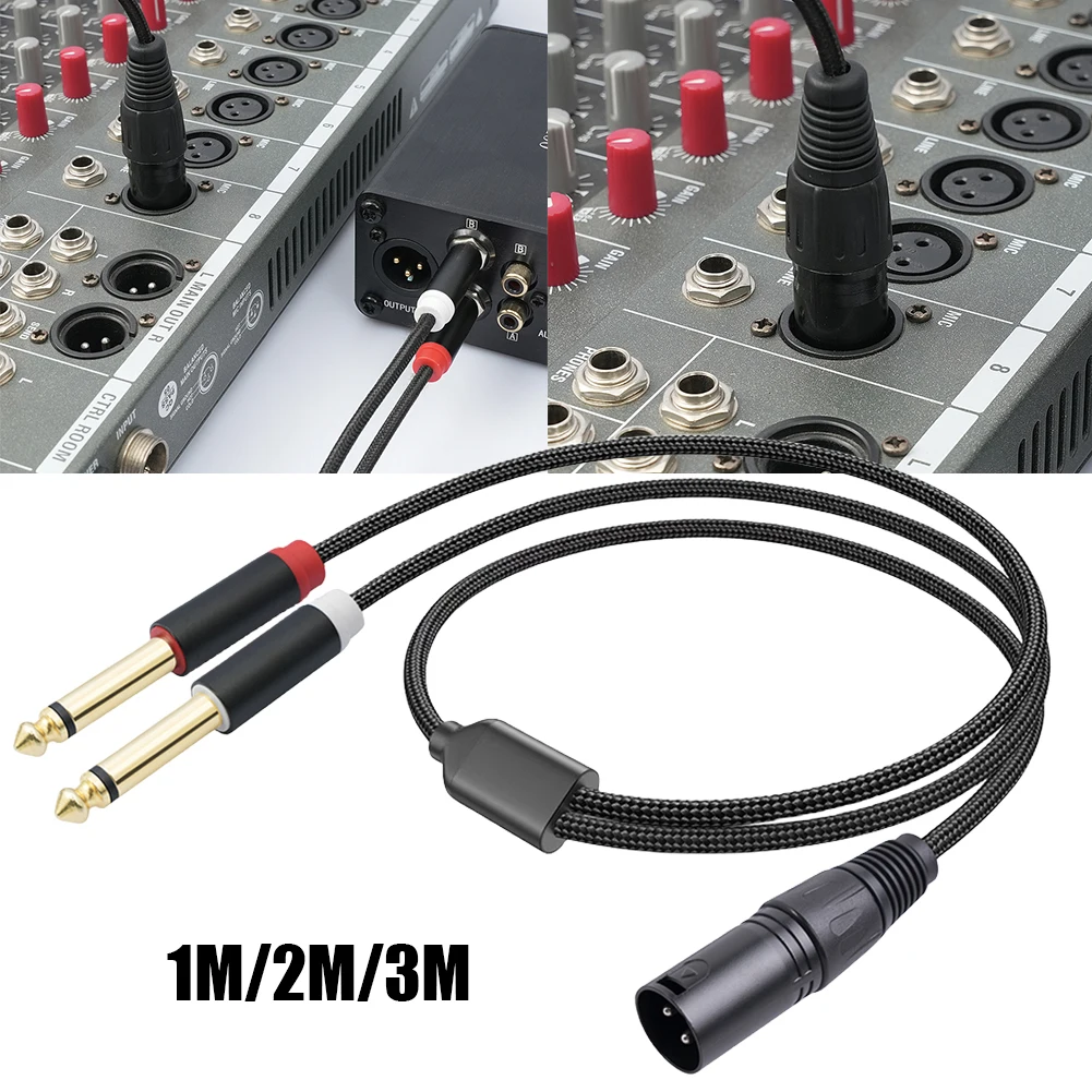 1/2/3Meter Male XLR To Dual 6.35mm TS Mono Plug Cable XLR Male To Dual 1/4in 6.35mm TS Mono Y Mic Cable for Microphone Mixer