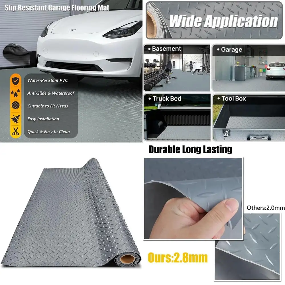 

Thick PVC Garage Floor Mat, Heavy Duty Waterproof Non-Slip Protector for Cars, Trailers, SUVs, Basements, Gyms (Gray) 3ft x 29ft