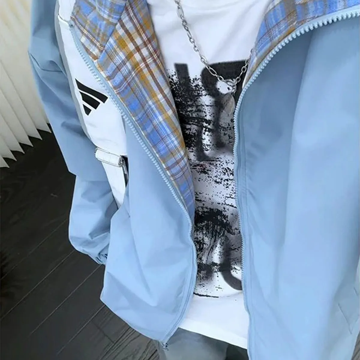 Loose Long Sleeve Baseball Jacket Men's American High Street Pilot Coat Blue Collar Outerwear Casual Style Polyester Fiber