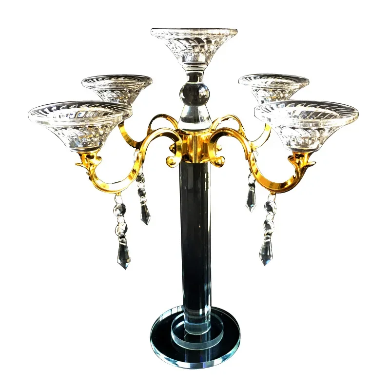 Crystal five-headed candle holder European crystal candle holder Wedding hotel dining table candle holder one piece