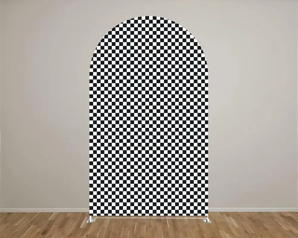 Black and White Checkered Arch Backdrop Covers for Racing Parties  Elastic Fabric Birthday Party Display Props