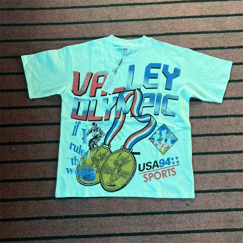 تي شيرت VALLEY Gold Medal Printing بأكمام قصيرة للرجال والنساء 1:1 أفضل جودة من القطن الخالص باللون الأسود #3