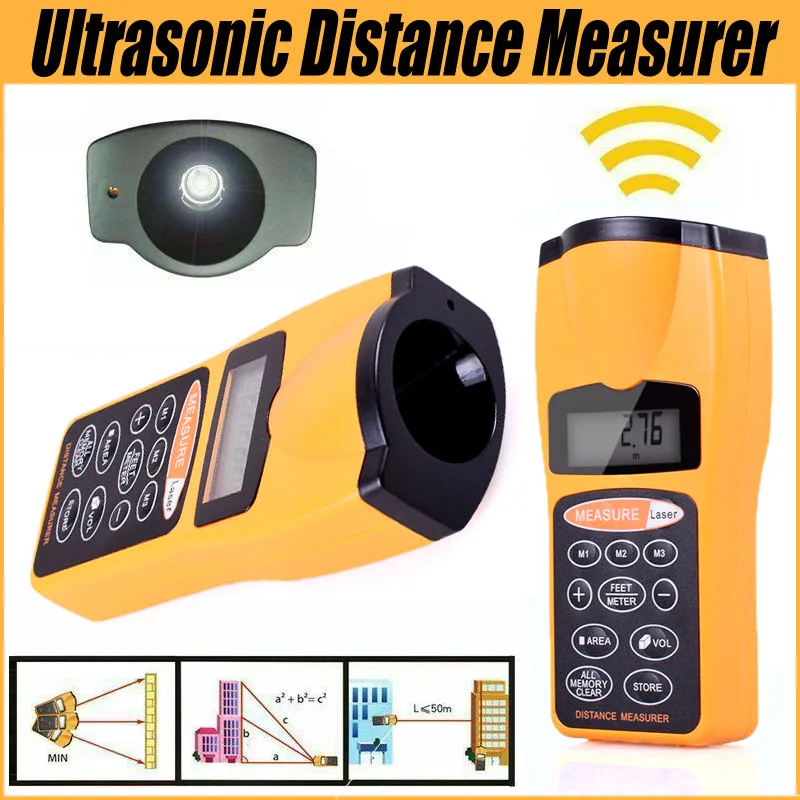 Digital Lcd Ultrasonic Distance Measure Tape Measure Laser Point Rangefinder Home Improvement Construction Work