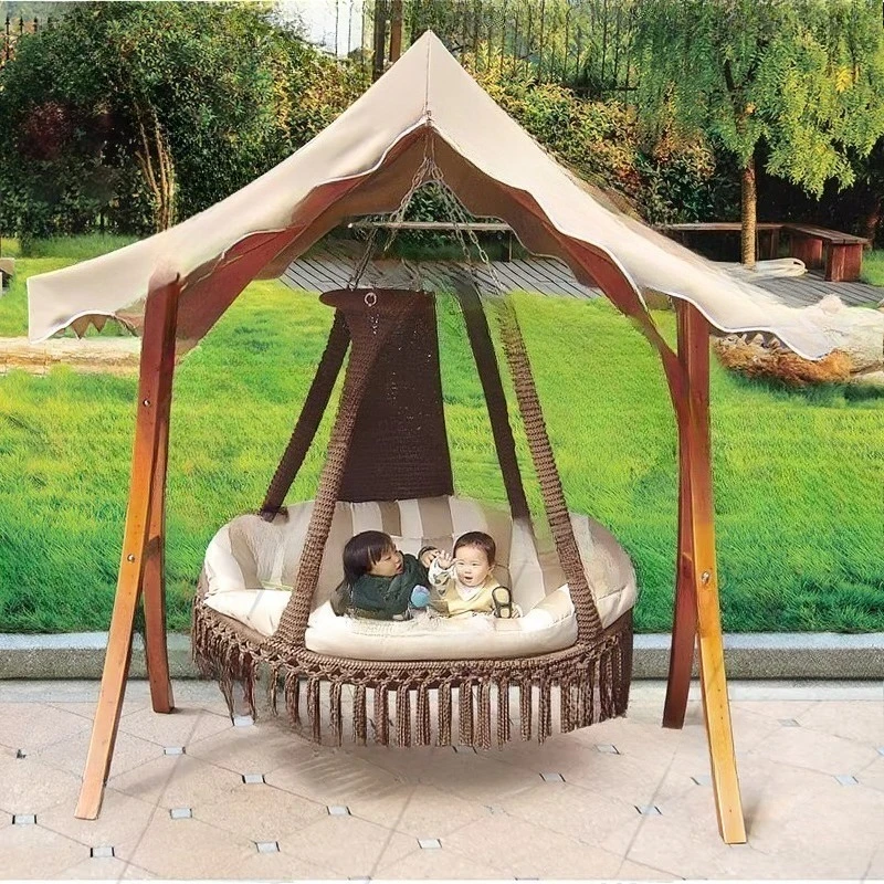 

Wooden preservative safety adult children garden set patio swing hammock rattan swing chair