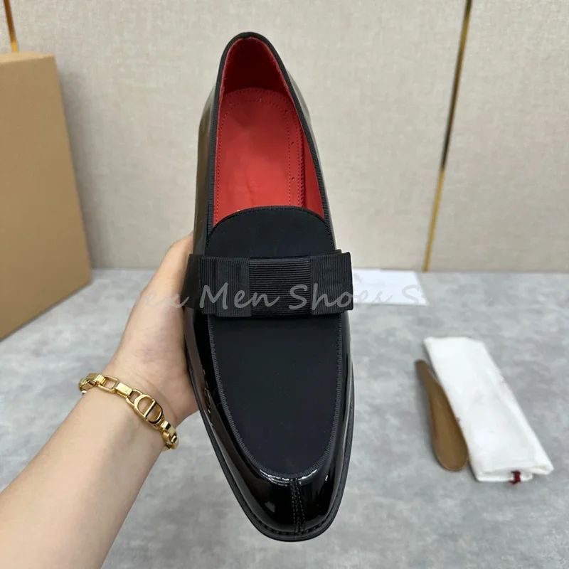 

Men's Shiny Patent Leather Loafers Bowknot Black Formal Dress Shoes Wedding Elegant Slip On Comfortable Luxury Men's Footwear