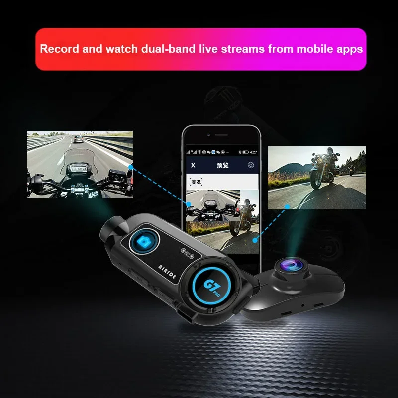 AIRIDE G7 PRO Helmet Bluetooth Headset for Motorcycles Front and Rear Dual 2K Camera Driving Recorder Wireless Intercom Earphone