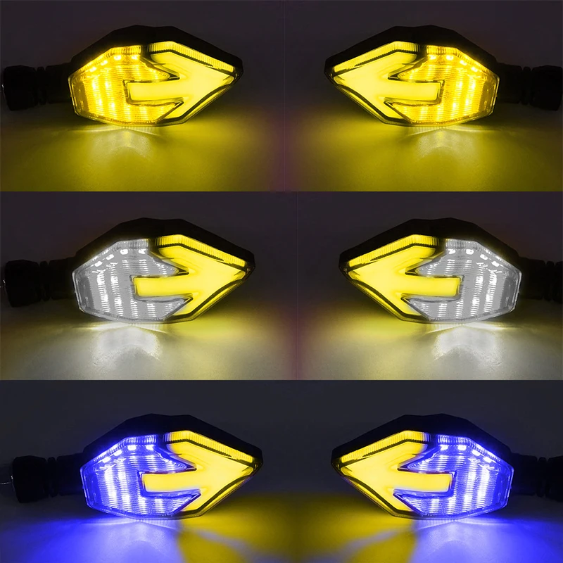 2PCS LED Motorcycle Turn Signal Yellow Light Tail Flasher Flowing ABS Waterproof Blinker Motorcycle Arrow Flashing Lights