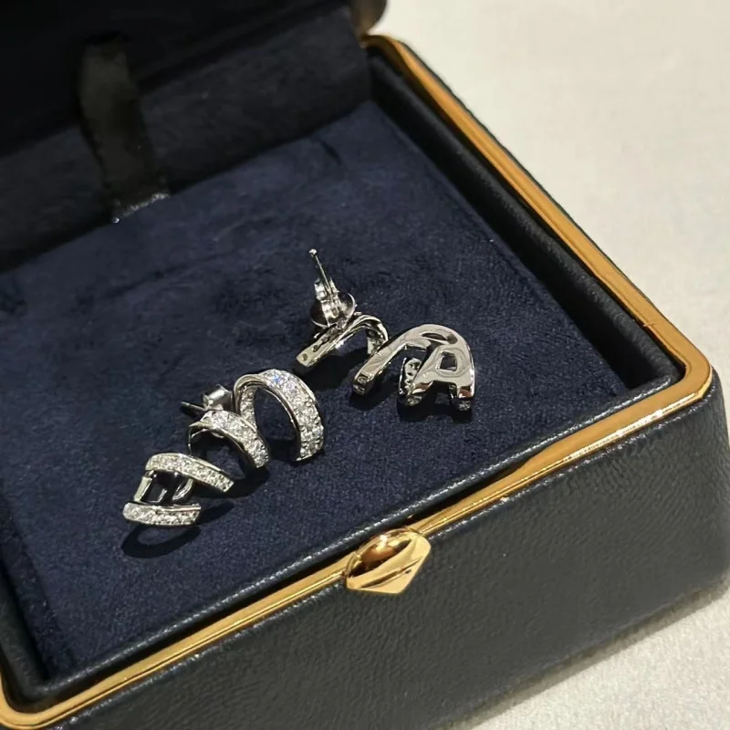 Pendientes de plata de ley S925 con juego de tornillos y diamantes