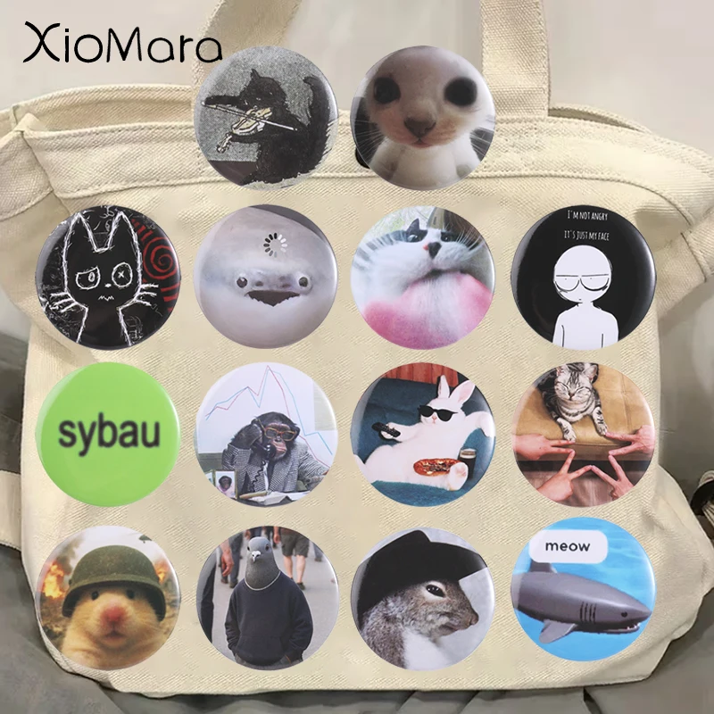 Cartoon Cat Hamster Animal Tinplate Pins Meow Shark Socaial Rabbit Pigeon Trend Button Brooch Lapel Badges Jewelry Gift for Frie
