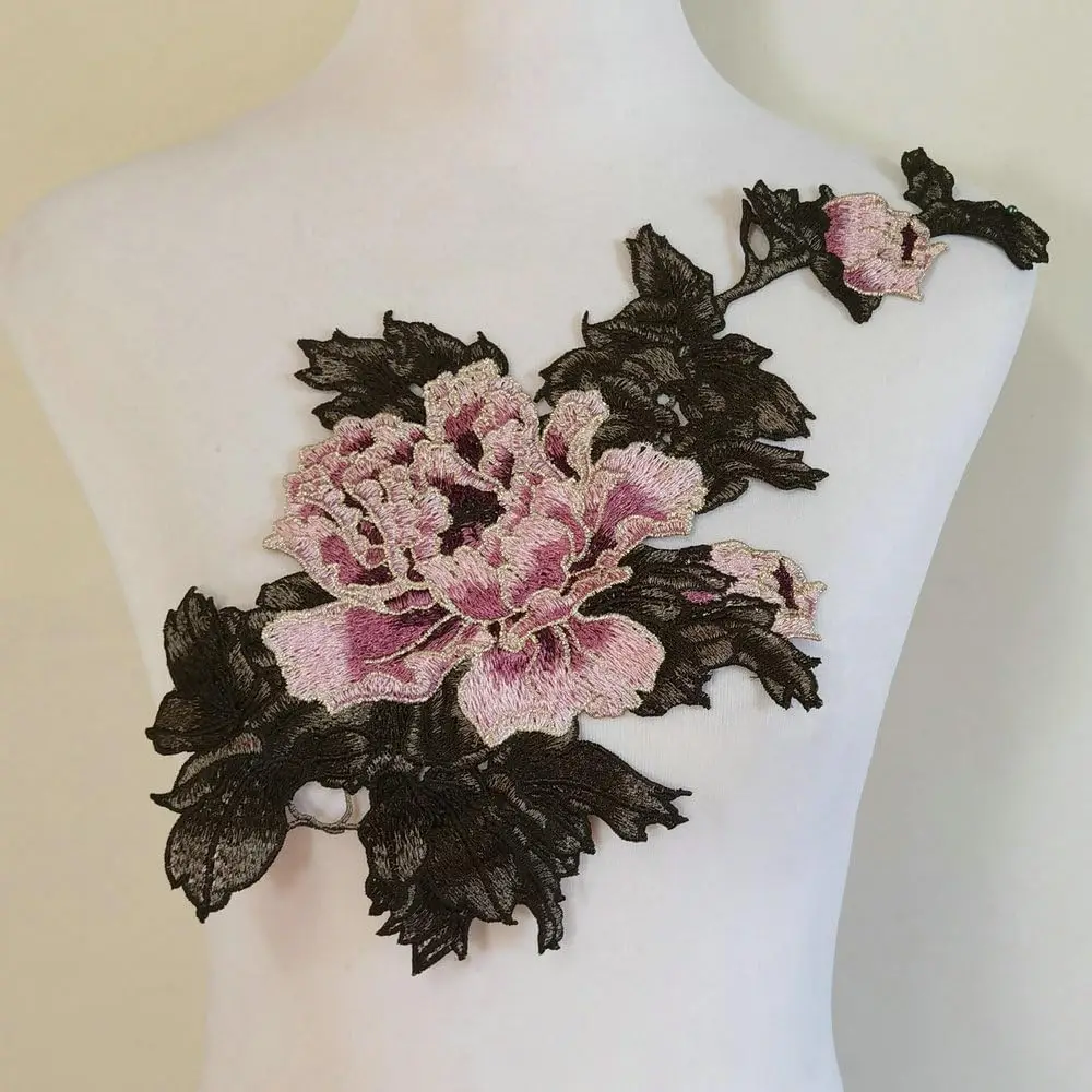 1Pc Rosa Blume Elegante Stickerei Patches Stoff Für Kleid Cheongsam Hause Zubehör Nähen Handgemachte Applique Reparatur Handwerk